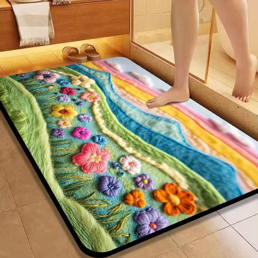 

3D Three-Dimensional Flower Bathroom Bathroom Floor Mat, Diatom Mud Water-Absorbing Quick-Drying Foot Mat, Household Toilet Flower Non-Slip Mat 50x80cm