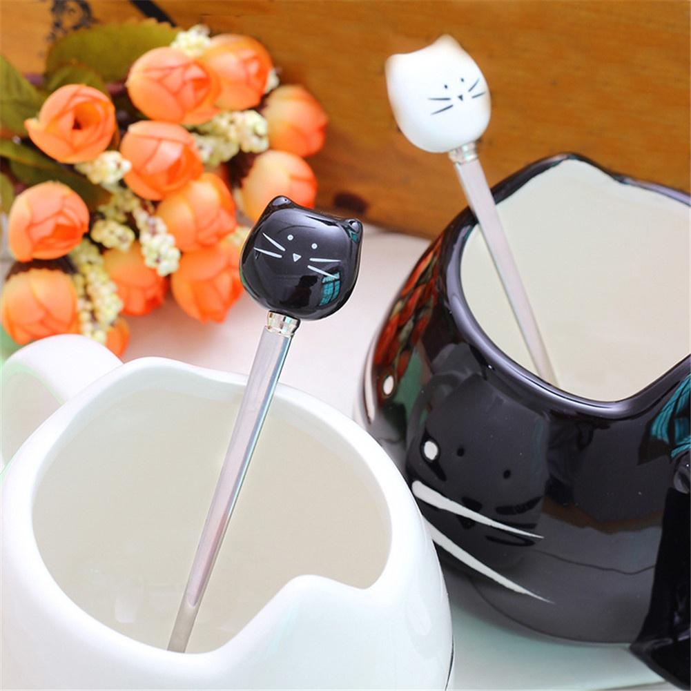 Kitchen Gadgets 1 Pc Cute Cartoon Cat Spoon Long Handle Spoons Flatware Drinking Tools
