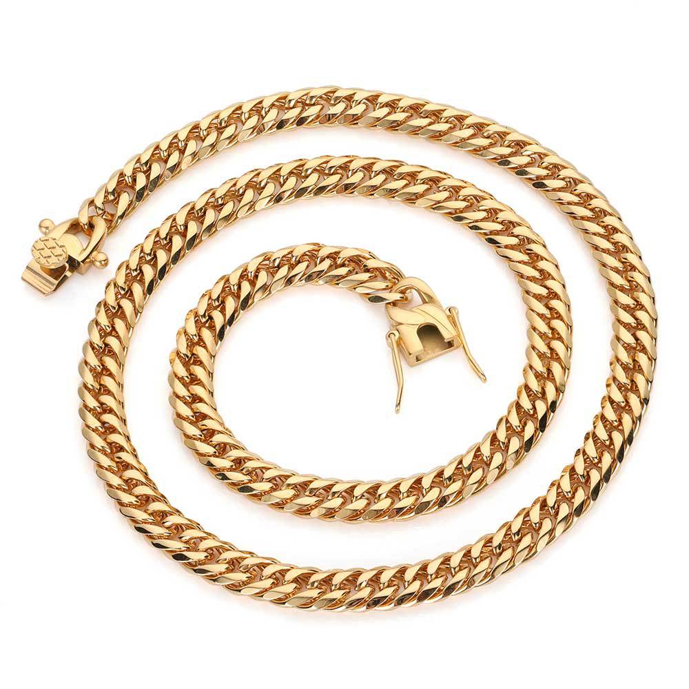 European and American Hip-hop 7mm Faucet Buckle Stainless Steel Double-woven Cuban Necklace Electroplating Six-sided Grinding Titanium Steel Necklace