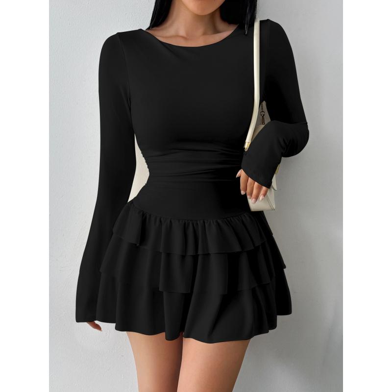 Neues Damen Herbst Winter Einfarbiges Schlankes Elegantes Langarmkleid Mit Hochwertigem Gefühl