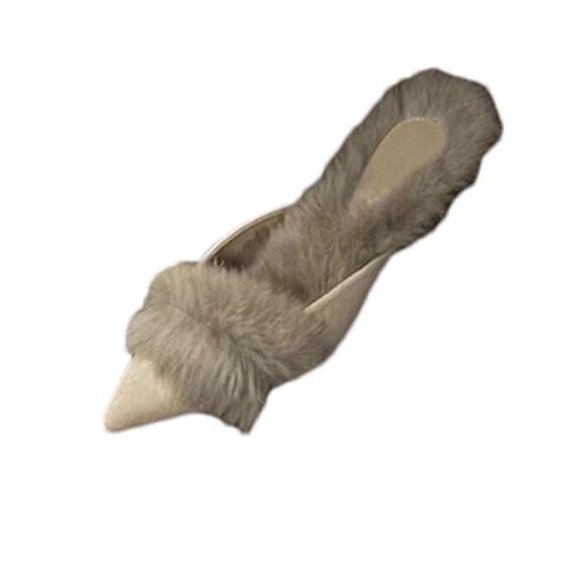 Fashion Fur Pointed Toes Women Slippers High Heels Sexy Luxury Shoes Woman 2024 Trend Winter Slingback Flip Flops New Pumps Mujer Slides
