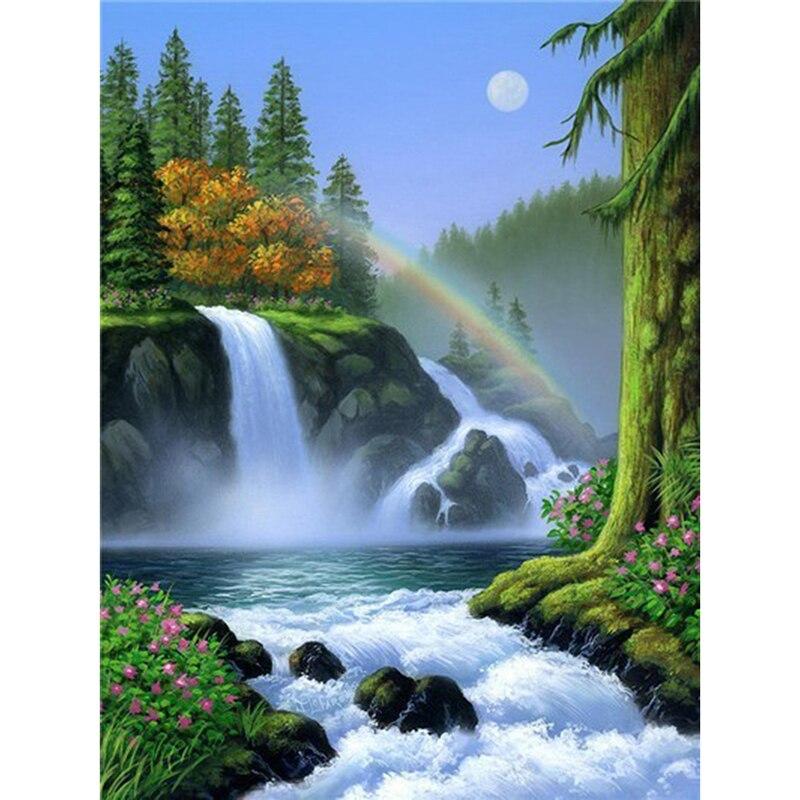 DIY 5D Diamond Painting Waterfall Scenery Cross Stitch Full Round Drill Landscape Diamond Embroidery Mosaic Home Decor