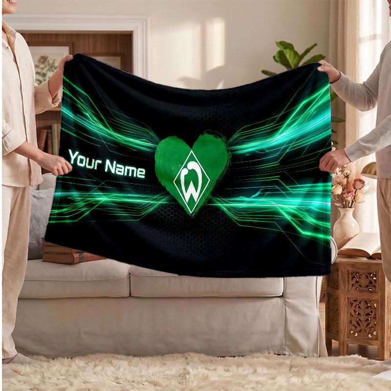 Coperta in Pile Personalizzata Werder Bremen FC con Logo Calcio, Testo Nome Personalizzato Morbida Calda Coperta da Divano per la Casa