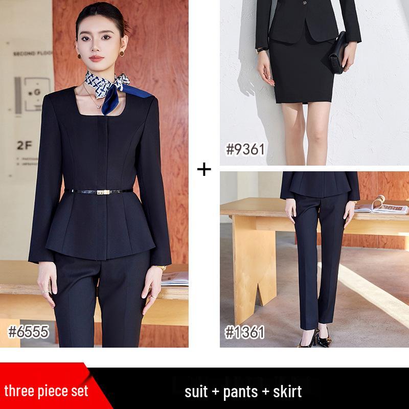 Elegant Women's Autumn/Winter Suit Set for Hotel Receptionist and Beauty Salon Workwear