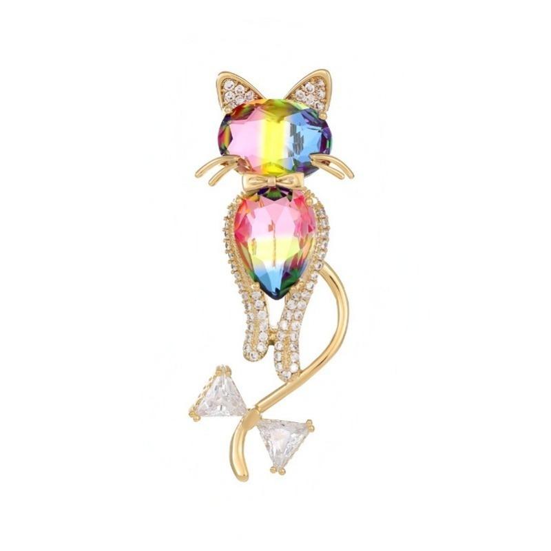 Persian Cat Brooch, High-end Women's Simple Crystal Animal Brooch, Niche Design Sense Brooch
