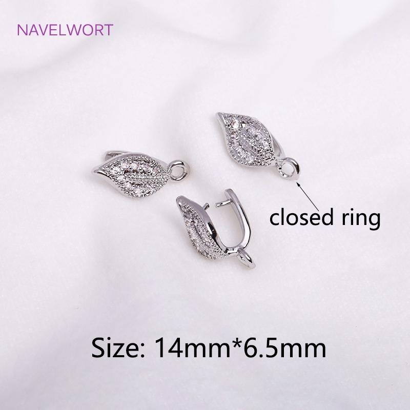 18K Gold Plated Leaf Pinch Bail Earring Findings,Inlaid Zircon Clamp Pinch Clip Bail Hooks For DIY Jewelry Making Accessories 4 pieces