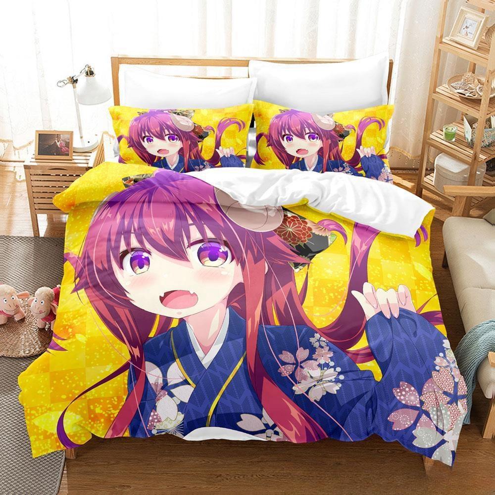 New Anime Girls The Demon Girl Next Door Bedding Set Single Twin Full Queen King Size Bed Set Adult Kid Bedroom Duvetcover Sets