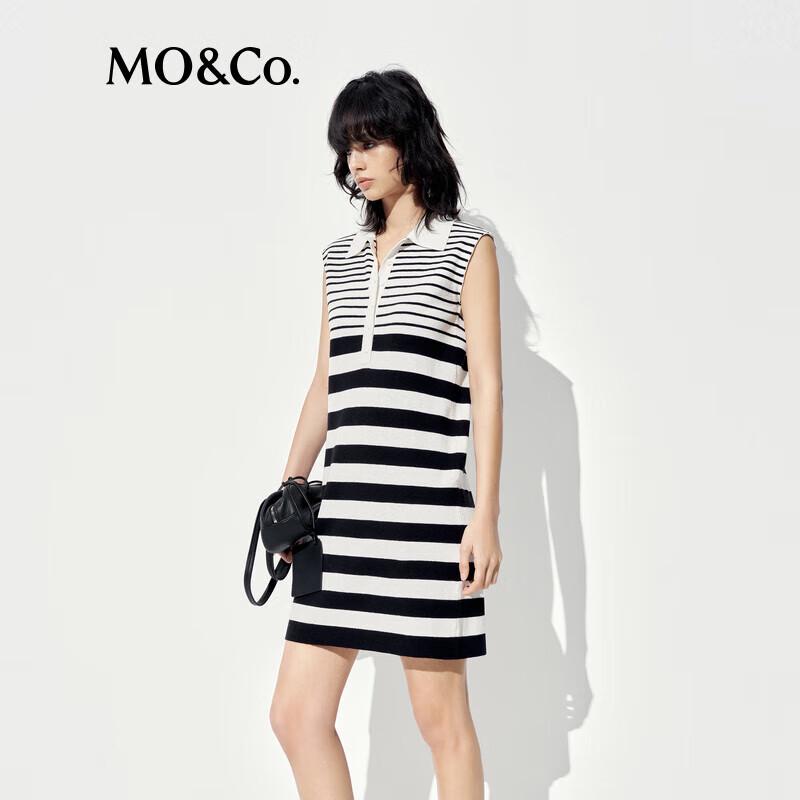 MO&Co. Linen Blend Striped Polo Neck Sleeveless A-Line Dress
