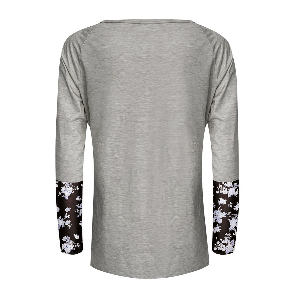 Women's Casual Floral Print V-Neck Short Sleeve Decorative Button T-Shirt Top