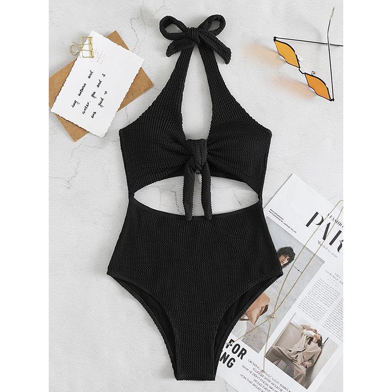 2025 European & American Backless Lace-Up One-Piece Swimsuit: Women's High-Waist Solid Color Sexy Beach Swimwear