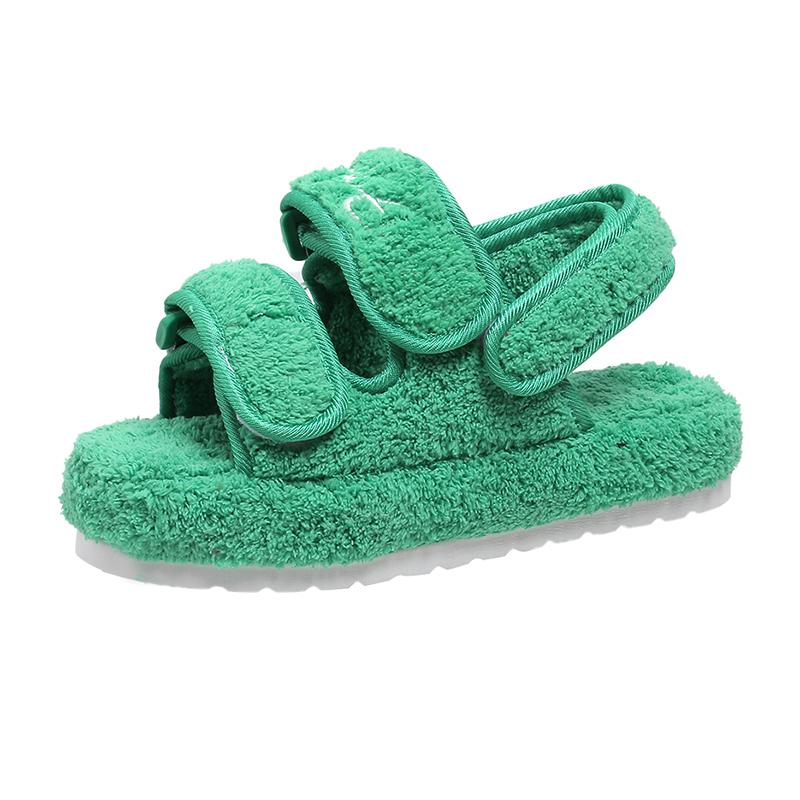 Pelz Plateau Sandalen Damen Sommer Dicke Flache Pantoletten Sandalen Mädchen Mode Lässige Strandschuhe Damen Zehenfrei Übergröße Schuhe