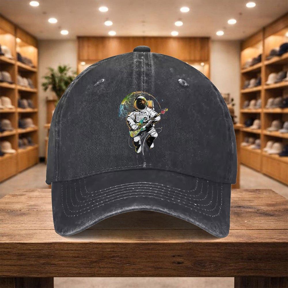 Pc Astronaut Playing Electric Guitar Baseball Cap Adjustable Snapback Hat Suitable for Travel Streetwear Themed Parties Li