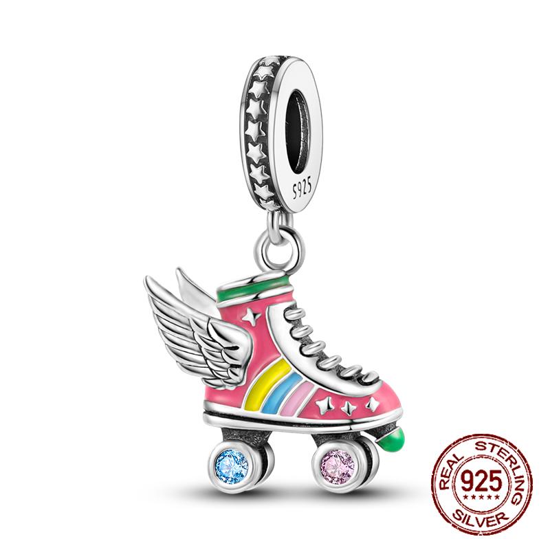 925 Silver Chameleon Charms Bead Colorful Sketchpad Dangle Zirconium Clip for Bracelet Necklace DIY Jewelry