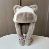 New cat ears plush Lei Feng hat women's cycling windproof warm ear protection hat plush thickened hanging ball small hat