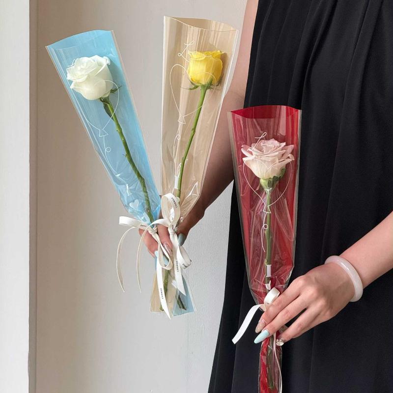 50 Adet Tek Gül Kol Çiçek Paketleme Çantası Buket Paketleme Çantaları Sevgililer Günü İçin Şeffaf Selofan Çiçek Paketleme Çantaları