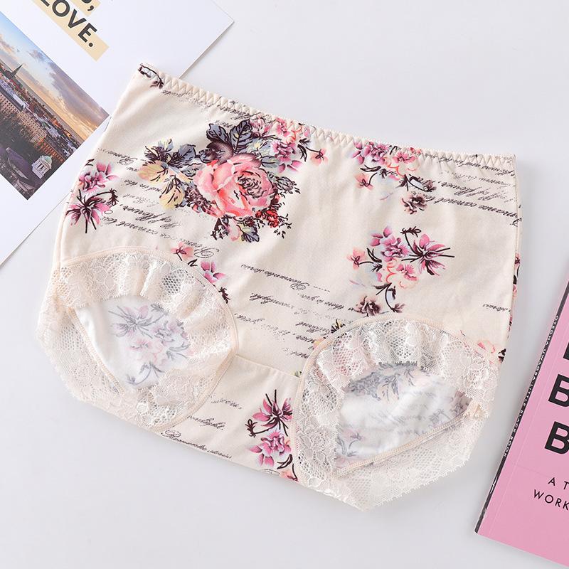 Spitzenunterwäsche aus reiner Baumwolle für Damen, Herbst und Winter, Übergröße, spurlos, antibakteriell, sexy, bedruckt, Dreieck für Damen