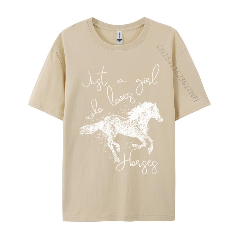 Just A Girl Who Loves Horses Jumping Horse White Silhouette TShirts Funny Tops Tees O Neck New Year Day Pure Cotton