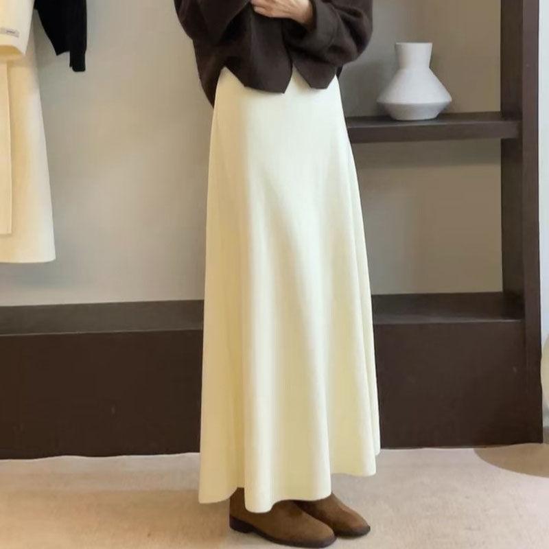 

Вязаная универсальная юбка-зонт Женская осенне-зимняя новая модель Эластичная с высокой талией Французская драпировка А-силуэта One Size белый