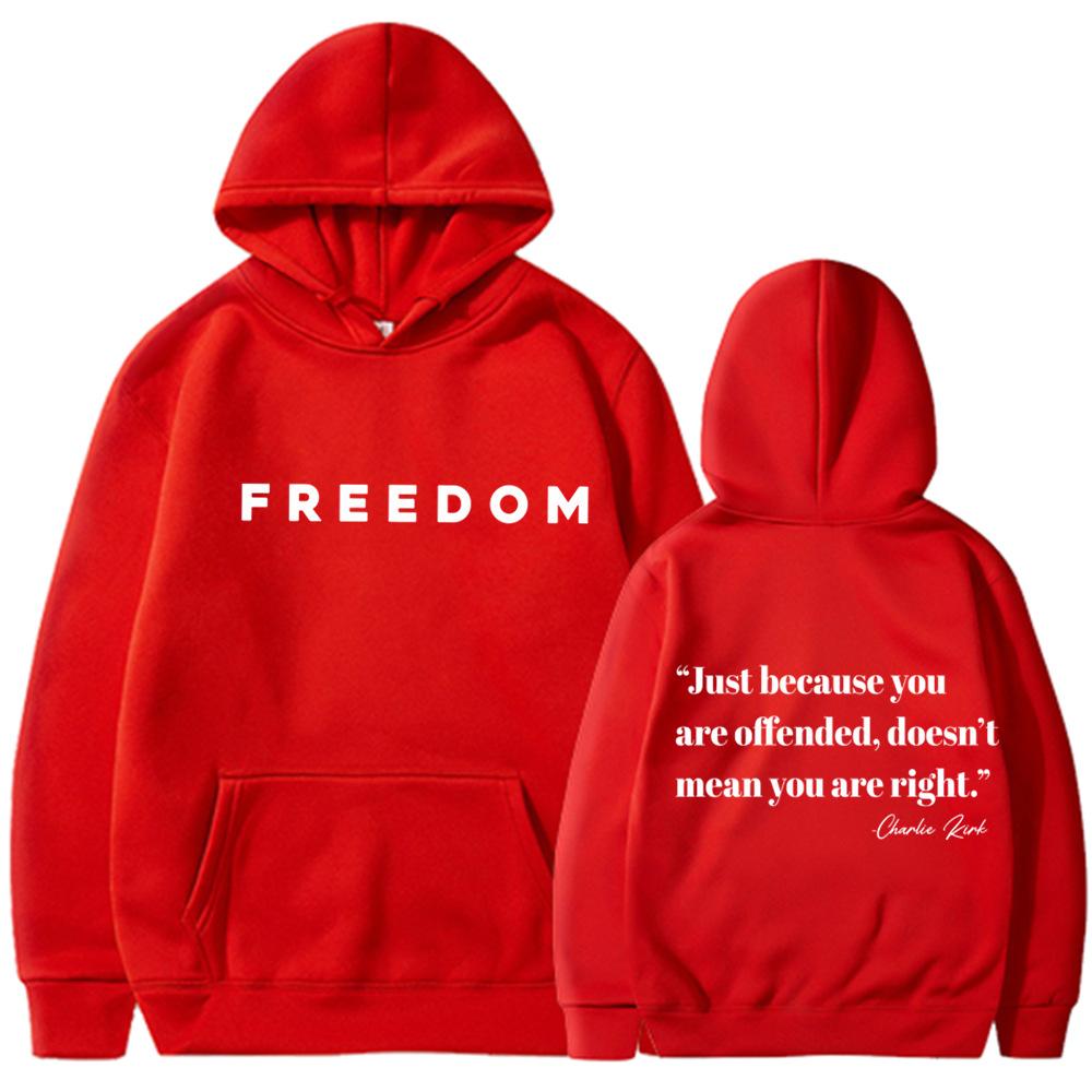 Freedom Letter Hoodies Autumn Winter Fleece Casual Sweatshirt Hooded Top for Women Men Hoodie