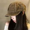 Retro corduroy pleated octagonal hat women's trend versatile big head circumference shows the face small literary style beret
