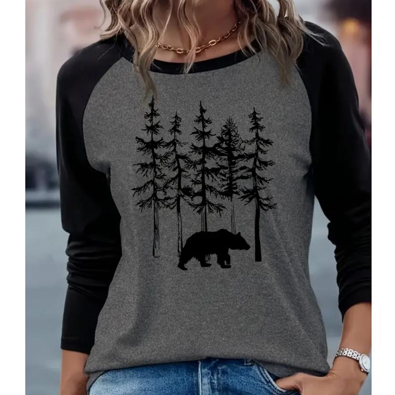 2025 Autumn & Winter Women's New Casual Crew Neck Long Sleeve Top 3D Tree Pattern