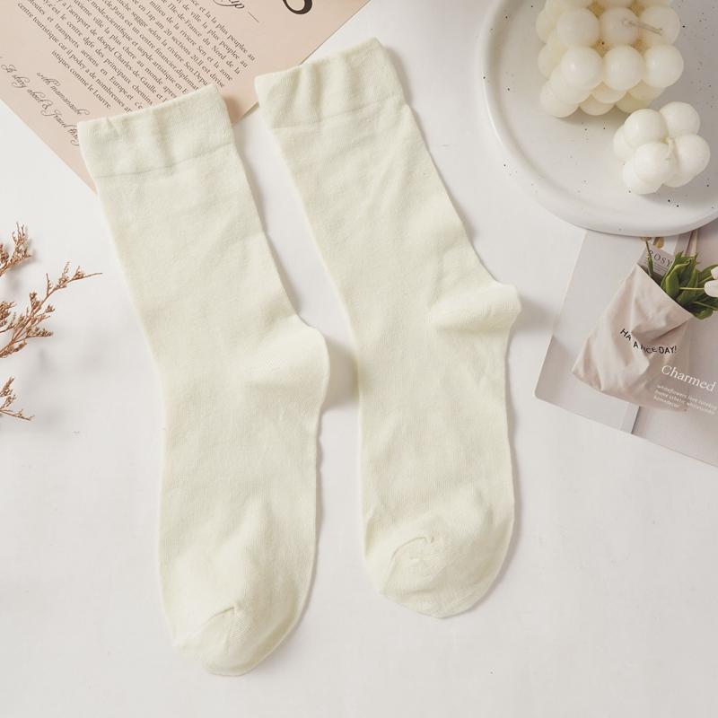 

Универсальные однотонные носки средней длины, японские повседневные дышащие ворсовые носки, удобные One size покинуть белый