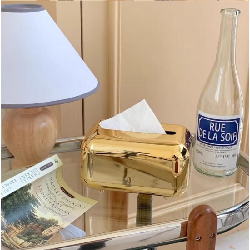 1pc Bread-Shaped Tissue Box Holder - Electroplated Bathroom Organizer for Tissues/Wet Wipes,Golden & silvery, Home Decor Storage