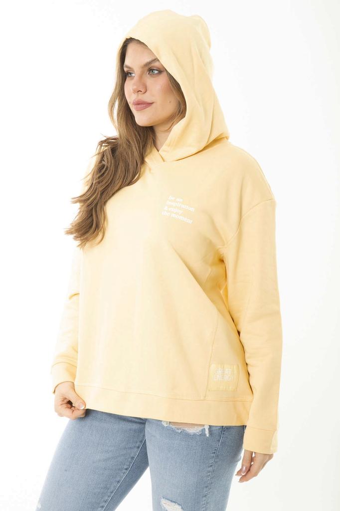 Women's Style Big Size Sweatshirt Large Size Yellow Back And Chest Printed Two Thread Hooded Sweatshirt