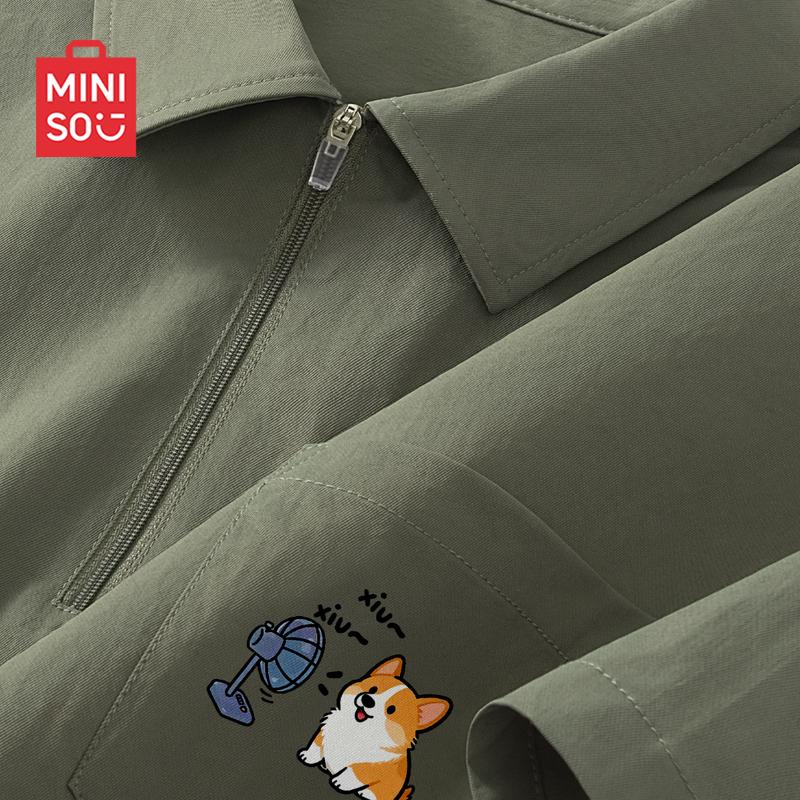 

MINISO Men s Summer Lapel Half-Zip Short Sleeve Shirt 2XL