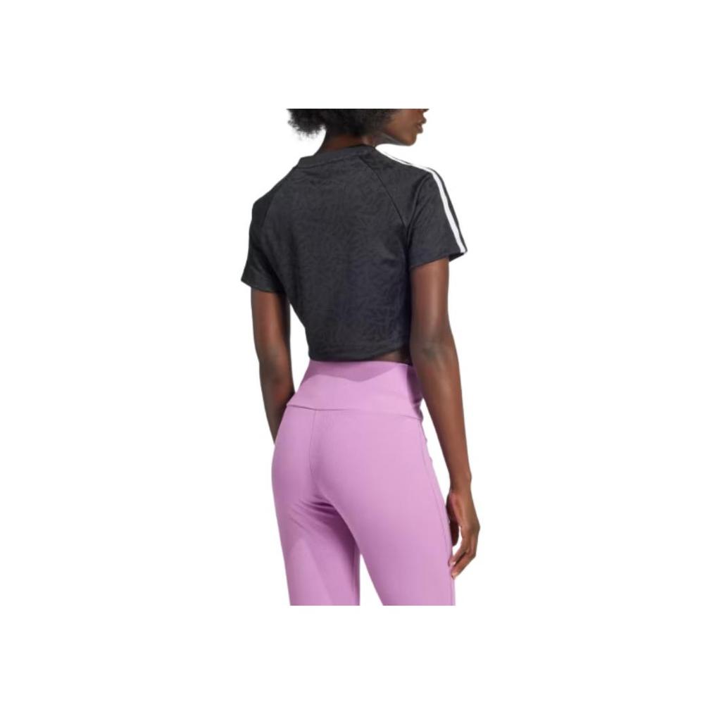 adidas Originals Logo Print Short Sleeve Crop T-Shirt Women Tops Black IW5476