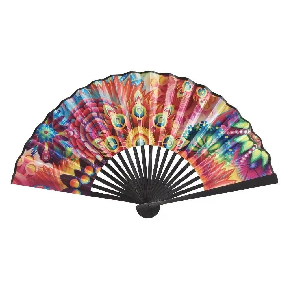 Abanico de Mano Plegable Colorido con Degradado Estampado de Leopardo Abanico Reflectante Abanico para Danza Clásica Evento Rave