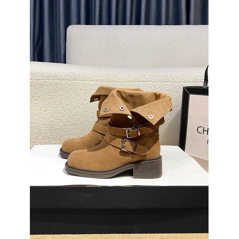 

Soft Leather Version~ Maillard Fold Two Wear Pile Boots Women s 2025 New Height Increasing Martin Boots Belt Buckle Short Boots 35 хаки