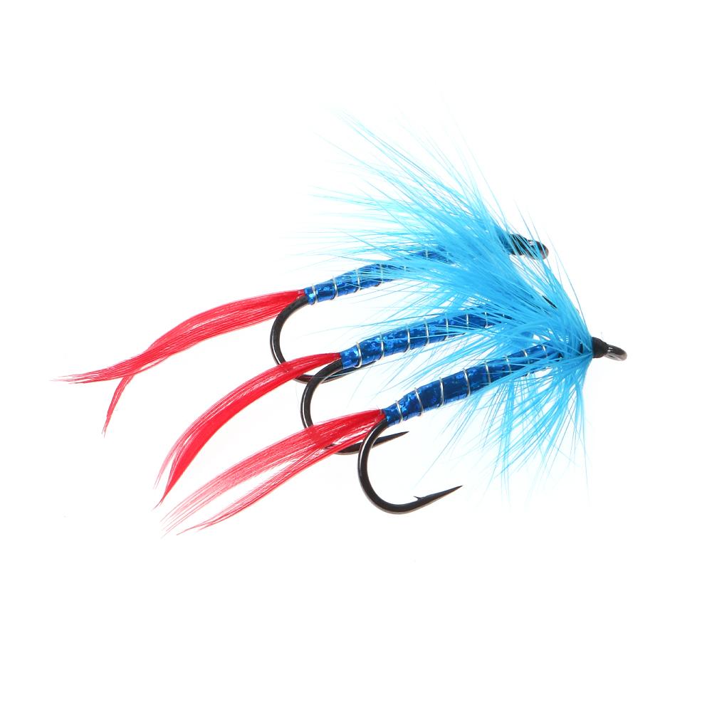 Bimoo 4# Blue Red Silver-Butcher Fly Rooster Hackle Realistic May Fly Adult Nymph for Trout Grayling Fishing Lures