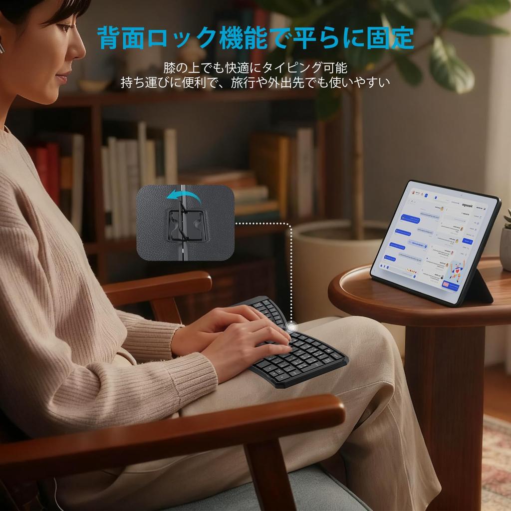 iClever FoldMate Ergo Bluetooth Japanese Compatible with for and Black Keyboard, Foldable, Wireless, Ergonomic, Layout, Multi-Pairing, Slim,
