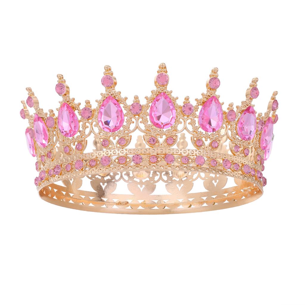 Pink Crystal Tiaras and Crowns Headband for Women Rhinestone Prom Diadem Bridal Wedding Hair Accessories Jewelry Crown Tiara