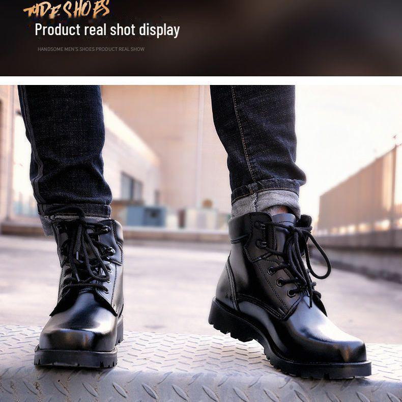 Men's Genuine Leather Snow Boots, Cowhide, Lace-Up Martin Style, Thick Wool for Winter Warmth
