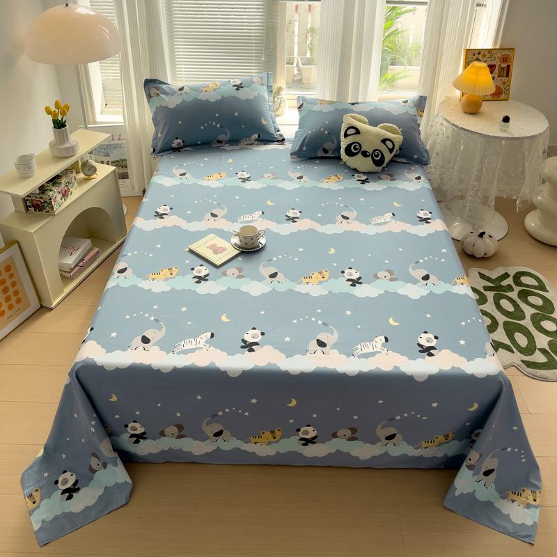 Watercolor Plant Leaves Bed Sheet Set 3Pcs 100% Cotton Bed Sheet with 2 Pillowcases Skin-friendly Comfortable Bedroom Bedspread