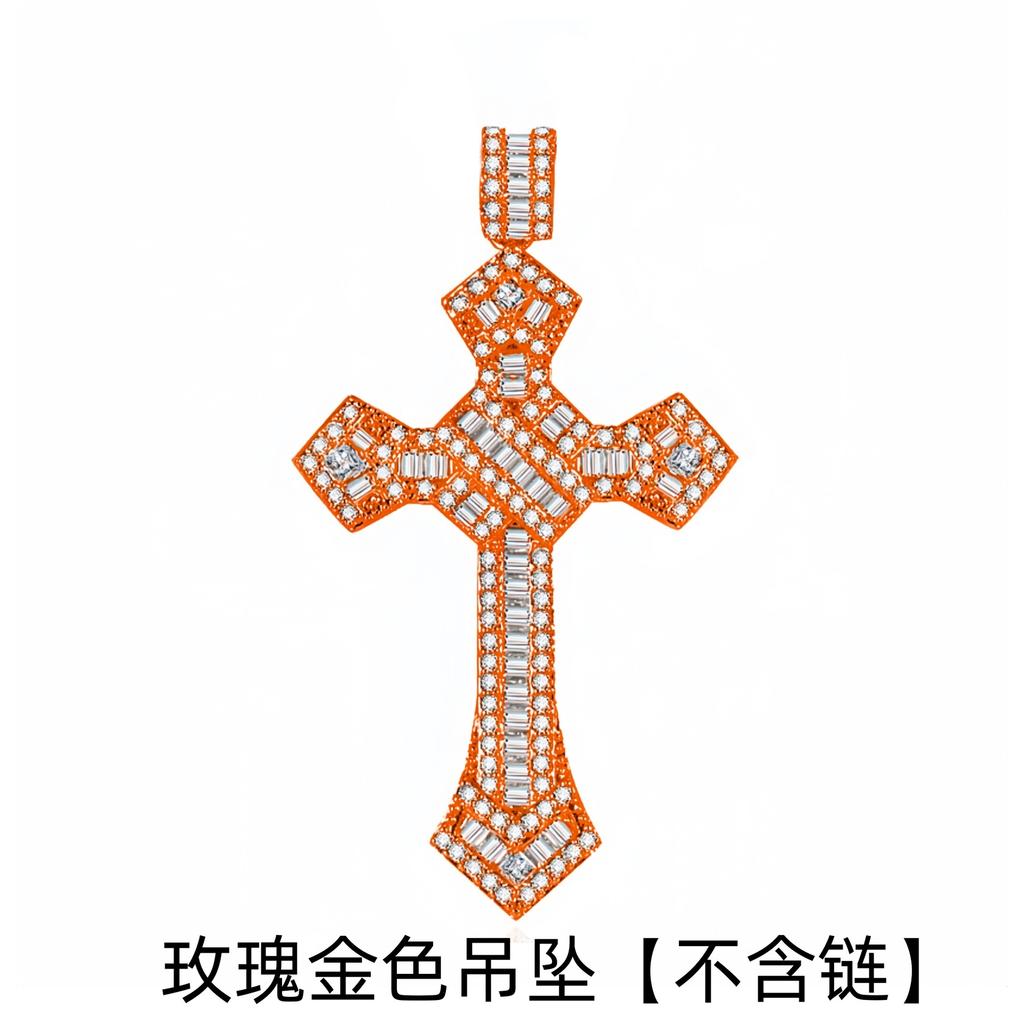 Hip Hop Square Diamond Full Diamond Cross Necklace, Street Dance Short Style, Micro Inlaid Zircon, Personalized Couple Style, Internet Famous Pendant