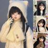 Módní chlupatá čepice s kočičími uši DIY ručně pletená vlněná čepice šála pro panenky 1/4 1/6 BJD 30/45cm