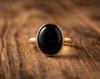 Natural Black Onyx Oval Ring, 925 Sterling Silver Gold Band, Handmade Gemstone Jewelry