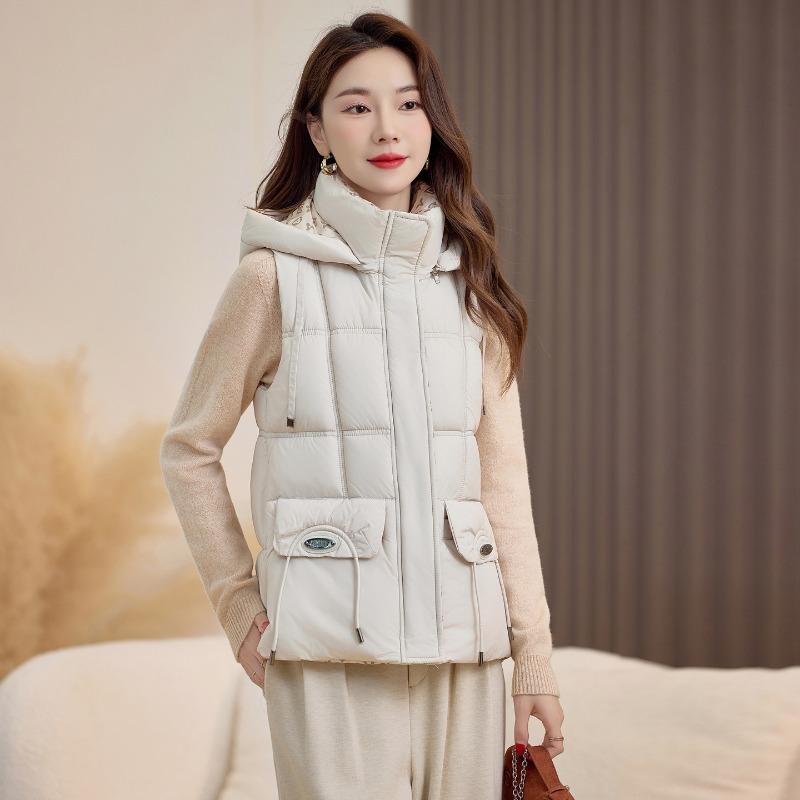 

Жилет пуховый хлопковый с капюшоном жилет жилет с обеих сторон, новая осенне-зимняя свободная куртка тренд M абрикосовый