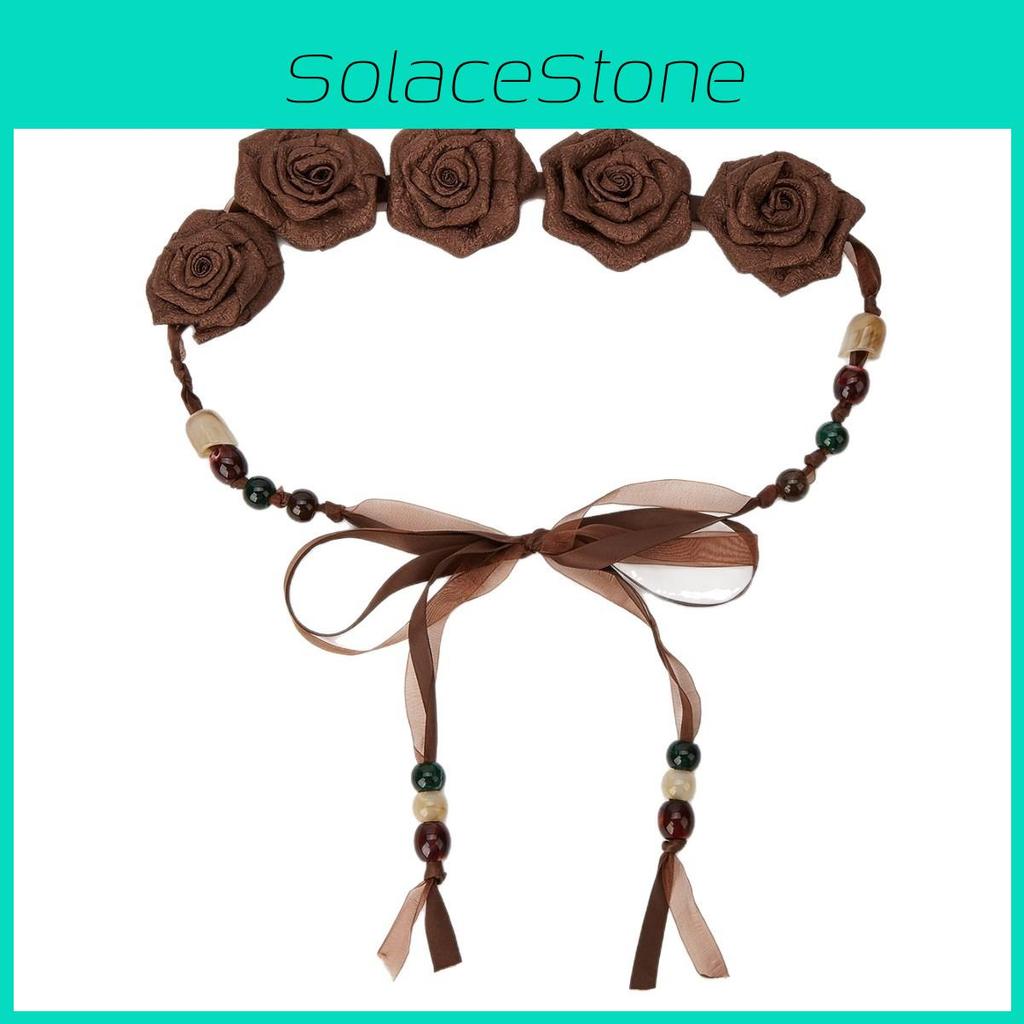 Retro Bohemian Waist Cord With Fabric Flower Embellishment For Dress Styling