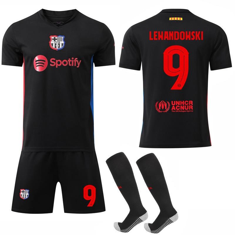 Kit da Calcio da Trasferta per Bambini FC Barcelona 2024-2025 Nero con #9 Lewandowski & #19 Yamal