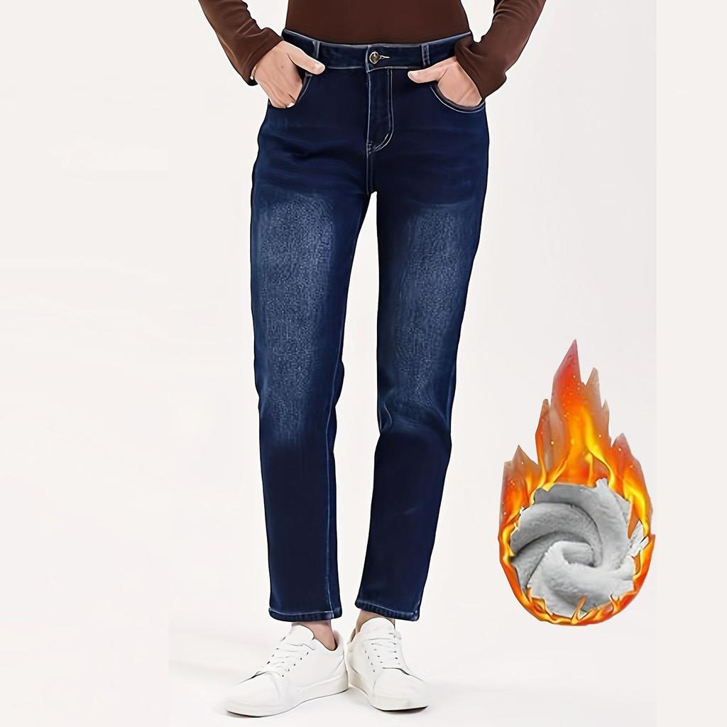 Pantaloni da Donna Taglia Grande Jeans Elasticizzati Larghi Pantaloni Semi-Elastici