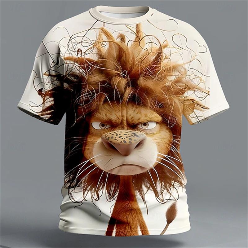 Fun Unique Animal 3D Print Men's T-Shirt Summer Loose-Fit Short-Sleeve Top Casual Crew Neck T-Shirt