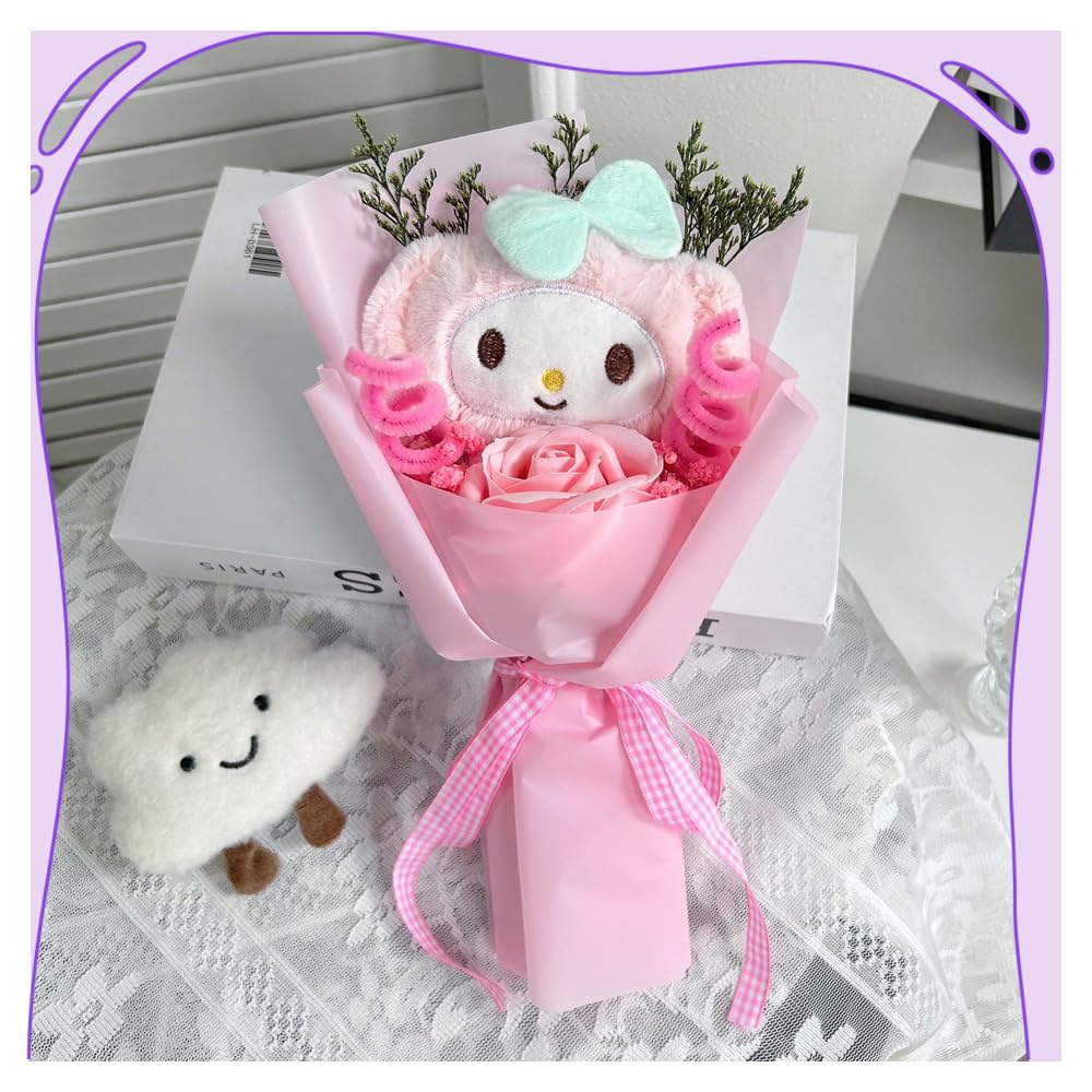Sanrio Kuromi Cute Plush Creative Artificial Gift with Message Get Well Gift for Entrance Recitals Bouquet, Toy, Popular, Gift, Decorative, Cute,