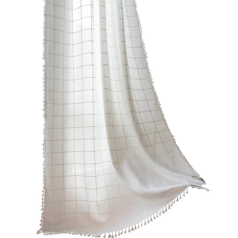 Semi-Transparent Curtains Living Room Japanese White Square Grid Bedroom Kitchen Living Room Soundproof Bay Window Curtain