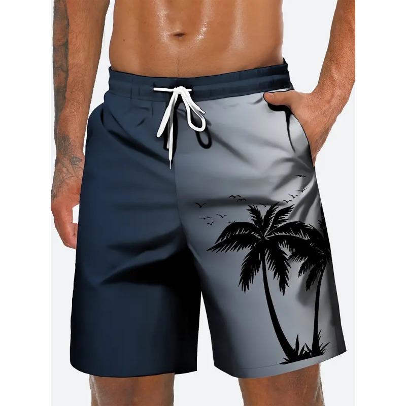 Summer Men's Tropical Floral Print Beach Shorts Quick Dry Drawstring Swim Trunks