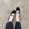 Cowhide version~ Pearl rhinestone buckle genuine leather Mary Jane single shoes women's soft-soled small leather shoes flats Mary Jane classic
