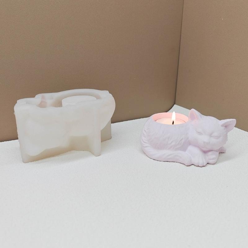 Sleeping Cats Candlesticks Resins Mould DIY Castings Moulds Animal Candle Holder Silicone Molds for Table Decorations